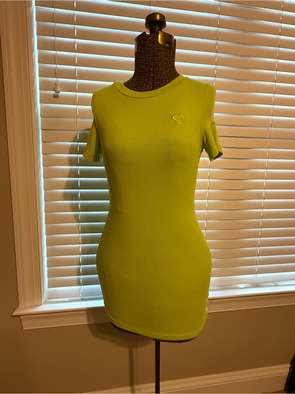 Fitted Lime Green Short Sleeve Ribbed Mini Dress